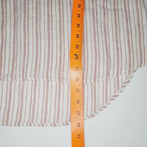 Rachel Zoe Linen Top Women's Medium Stripe Pink White Roll Sleeves Beach Summer - Picture 6 of 8